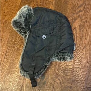Black Faux Fur Kids Trapper Hat